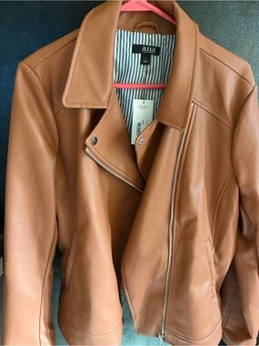 a.n.a Cognac Faux Leather Biker Jacket NWT Large